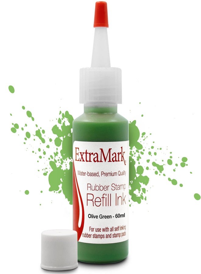 ExtraMark Premium Stamp Refill Ink for Self-Inking Stamps and Stamp Pads, 60 ml, Olive Green Color Ink. - Image 1